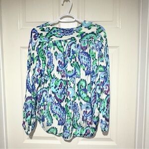 Zara White Blouse with Blue, Green & Purple Paisley Print